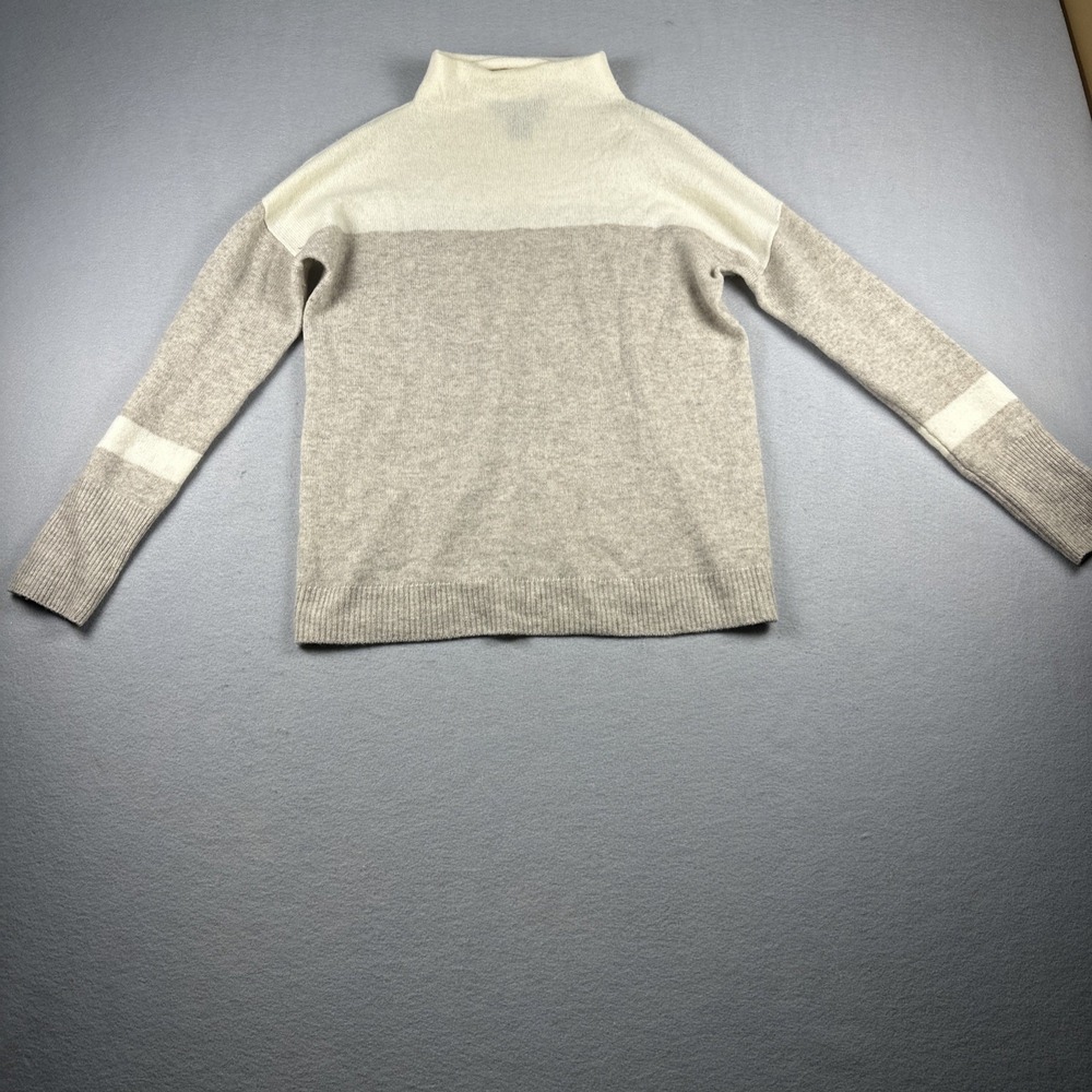 Tahari Sweater Women Small Beige Colorblock‎ 100% Cashmere Pure Luxe Mock Neck